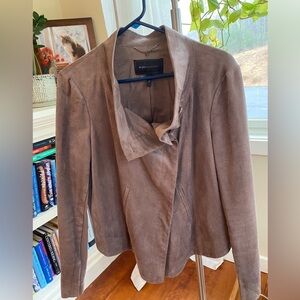 BCBG Faux Suede Cropped Waterfall Front Jacket